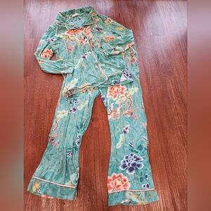 Johnny Was Green Floral Pajama Set Top Bottoms Lounge